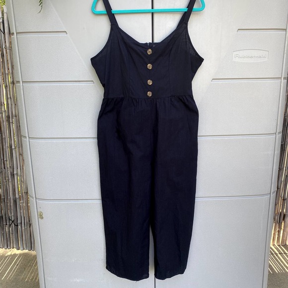 Cotton On Women's Black Decorative Button Wide Leg Cropped Jumpsuit Sz XXL - Picture 3 of 11